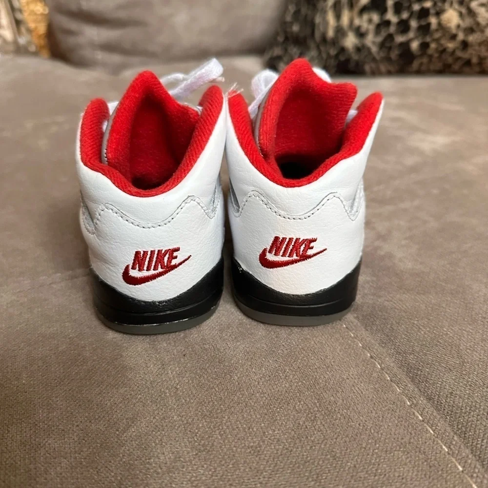 Nike White and Red High-Top Sneakers for Basketball